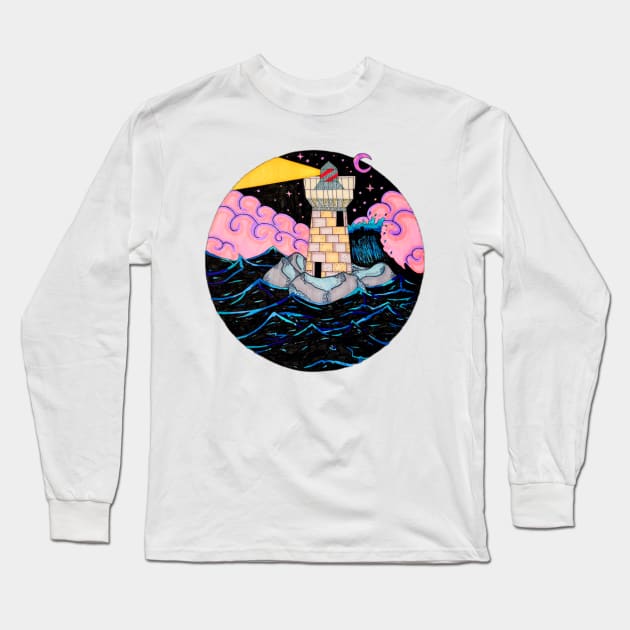 Cotton Candy Lighthouse Long Sleeve T-Shirt by Art by Rory 